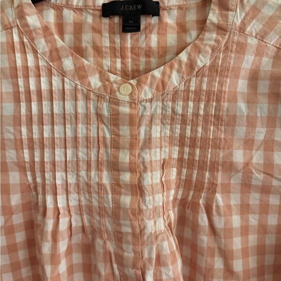 J. Crew White and Pink Smocked Blouse with Cuffed Sleeves - Picture 3 of 6